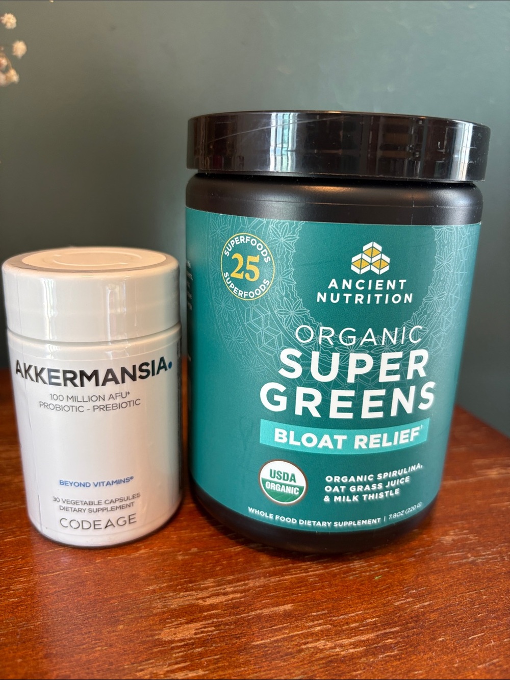 Ancient Nutrition Organic Super Greens - Teal Bloat Relief Powder plus prebiotic